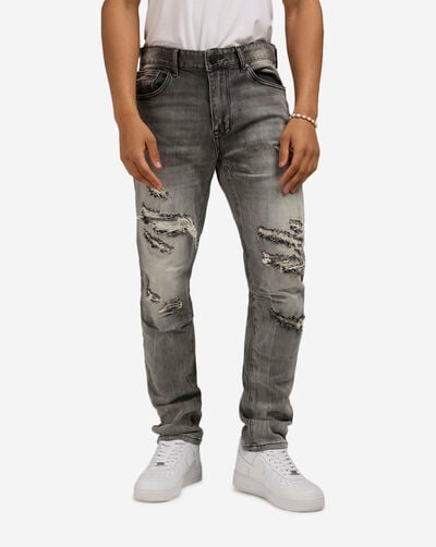 Slim Fit Vintage Wash Rip Repair Jean