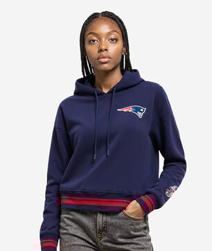 New England Patriots Mash Up Rib Fleece Cropped Pull Over Hoodie