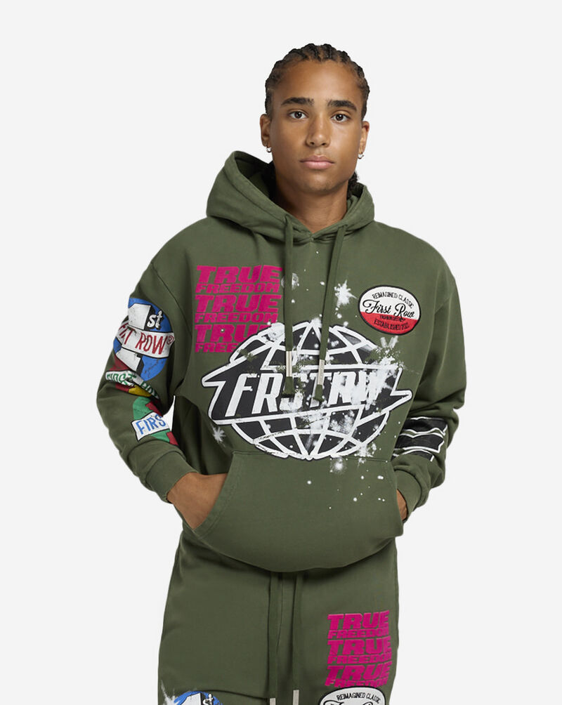 First Row Graphic Hoodie With Patches FRF2467S-OLV Green 1