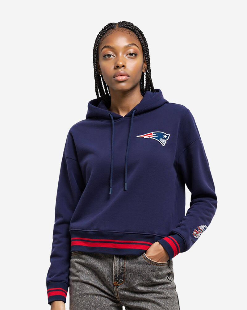 PRO STANDARD New England Patriots Mash Up Rib Fleece Cropped Pull Over Hoodie FNPC410360-MRM Blue 1