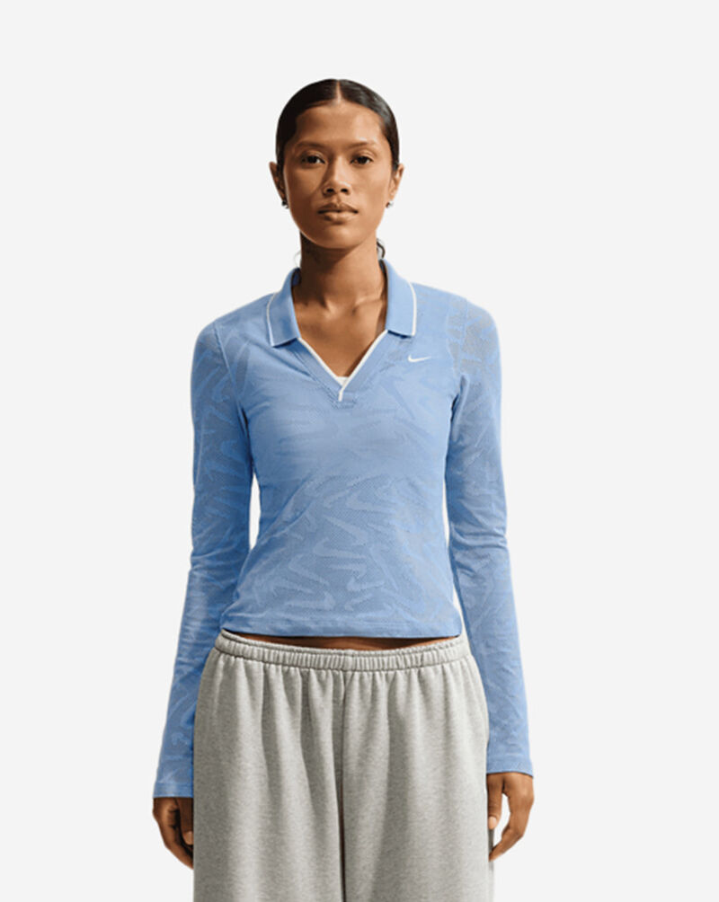 Nike NSW Chill Knit Tight Mod-Cropped Long-Sleeve Lace Top IM8389-486 Blue 1