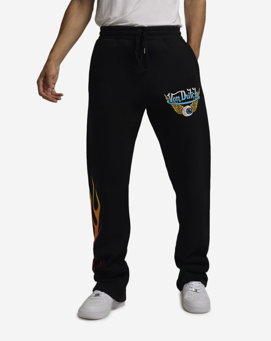 Shop Von Dutch Flames Foil Fleece Pants 4VND3A7054-BLK black