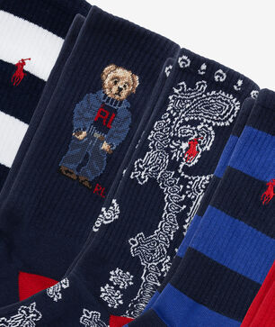 Denim Bear 6Pk Crew Socks (L)