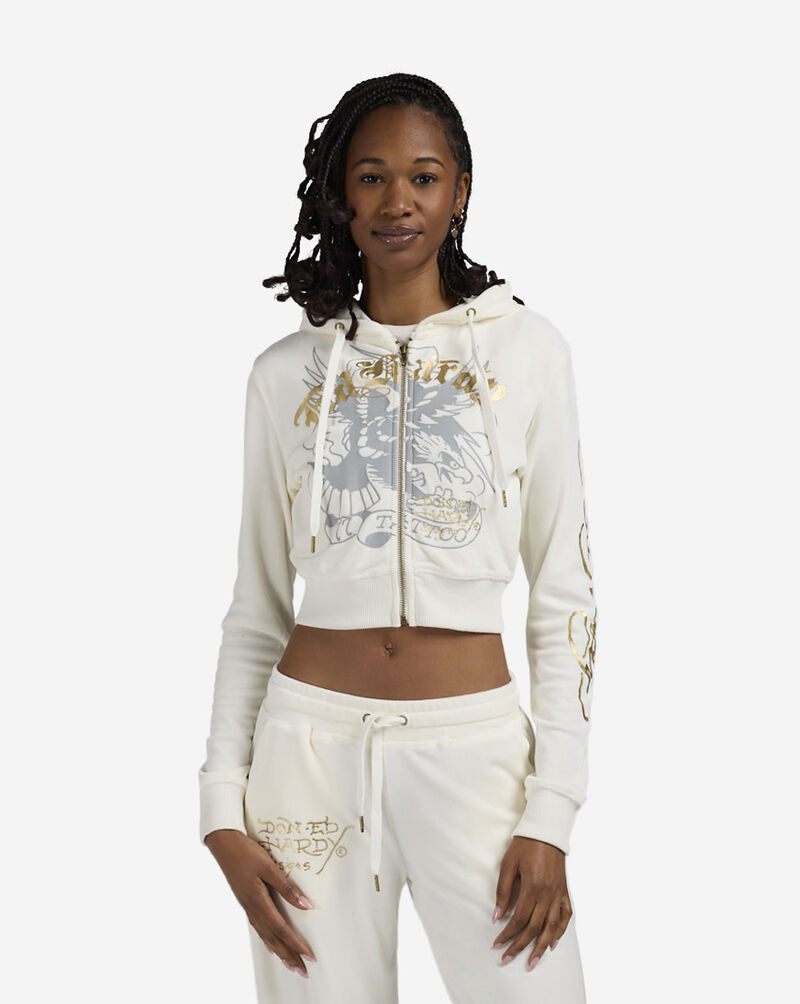 Ed Hardy Tiger Crown Velour Hoodie EHW1807-8 cream 1