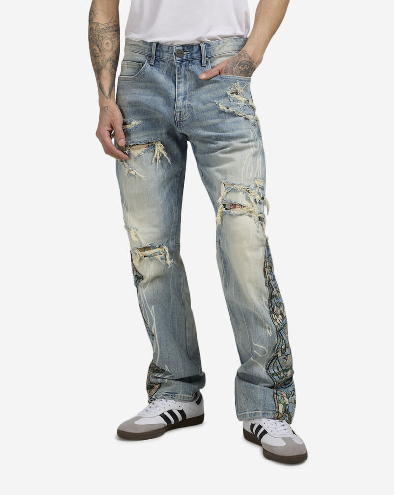 Smoke Rise Tapestry Flame Fashion Straight Jeans JP25114SNZ-BLU Blue 1