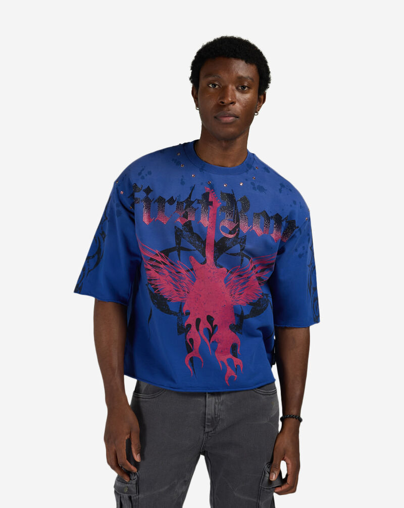 First Row Dystopian Jewel Terry Crop Tee FRM1060S-BLU Blue 1