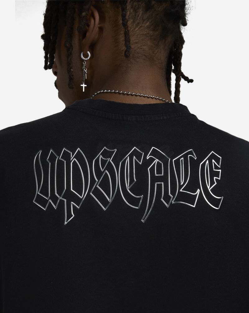 Upscale Chrome Hanging Crosses Acid Washed Tee MTUS524A-00007 Black 3