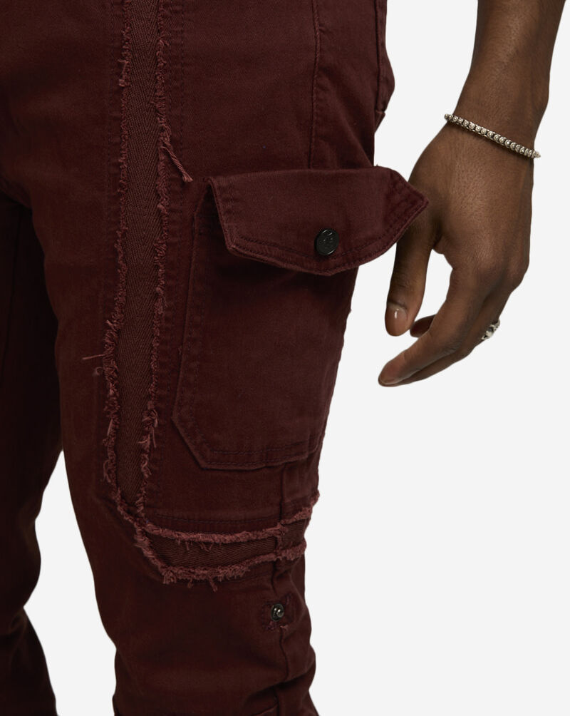 Decibel Stacked Frayed Twill Cargo DECWB461-BUR Red 3