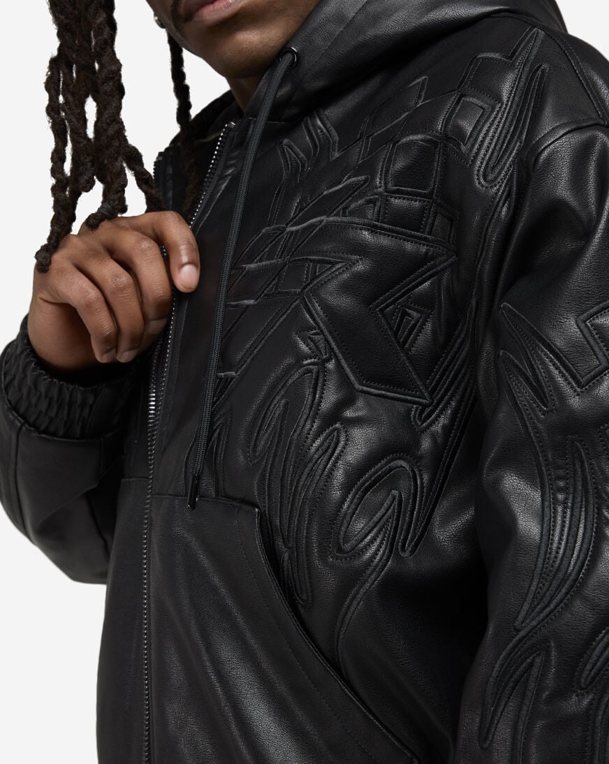 Shop Smoke Rise Racing PU Hooded Jacket OH25685SN-BLK black