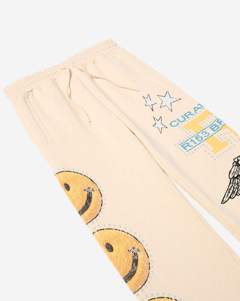Smoke Rise Kids' Cropped Pull Over Tiger Smiley Fleece Pant BFP26F669SNZ cream 3