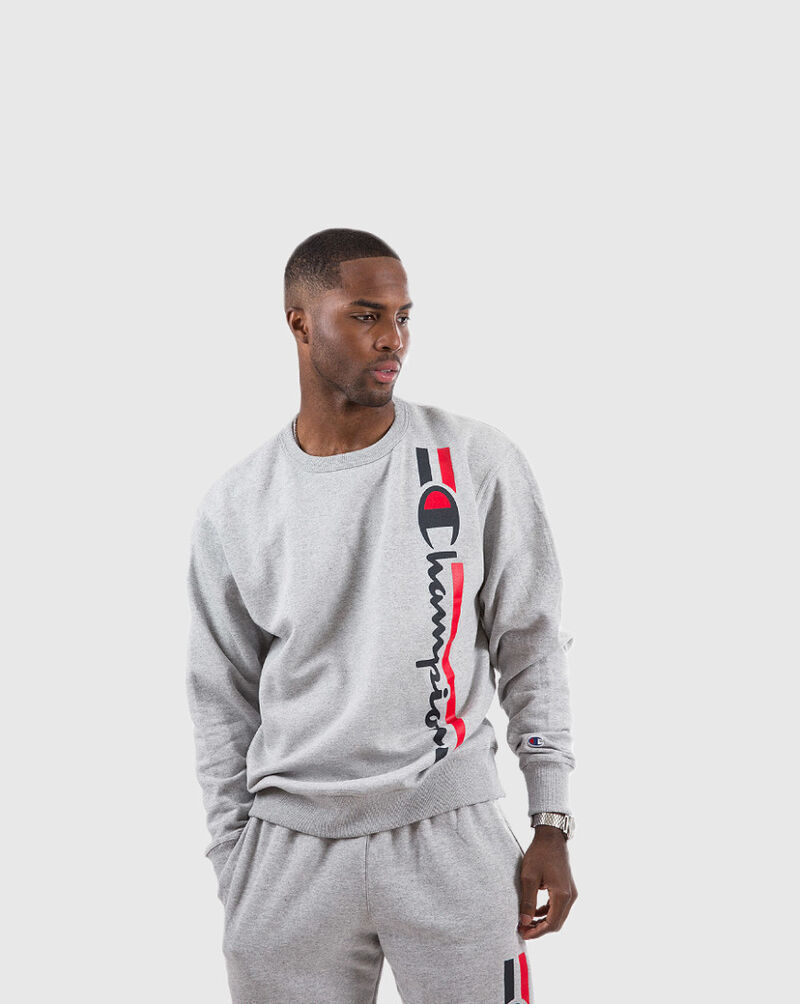 Champion Vertical Strip Powerblend Fleece Crewneck Sweatshirt GF88H-1IC Grey 1