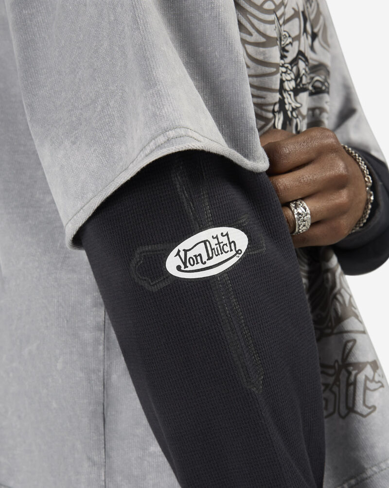 Von Dutch Fleece Cross Logo Long Sleeve Boxy 2-Fer Tee 4VND5A3536-CHA Grey 3