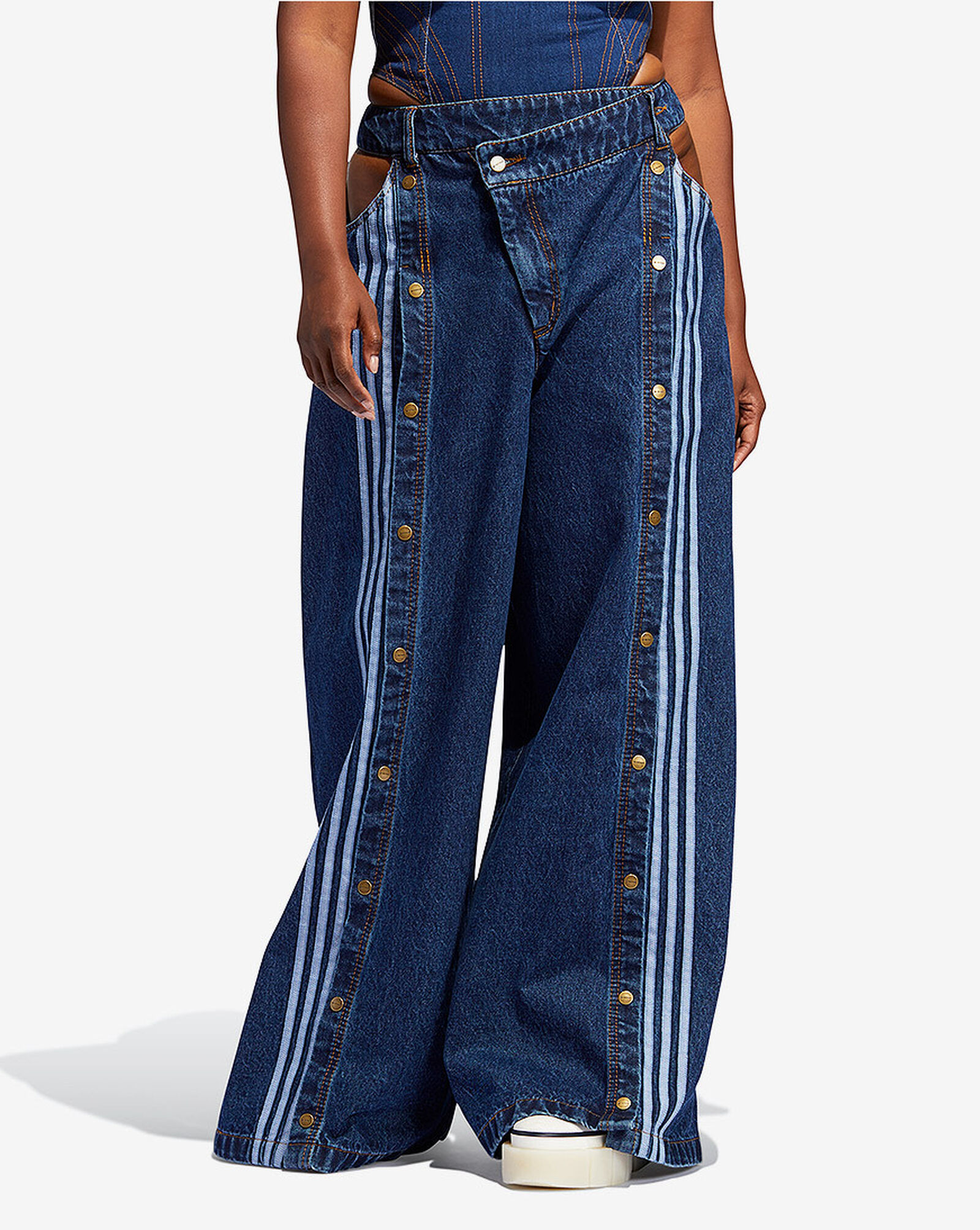 Shop adidas IVY PARK Denim Wide Leg Snap Pants H61716 blue SNIPES USA