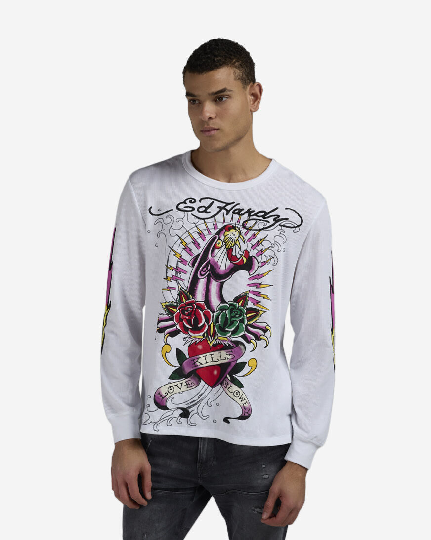 Shop Ed Hardy Panther Rose Thermal Top EHMT1401-5-WHT white