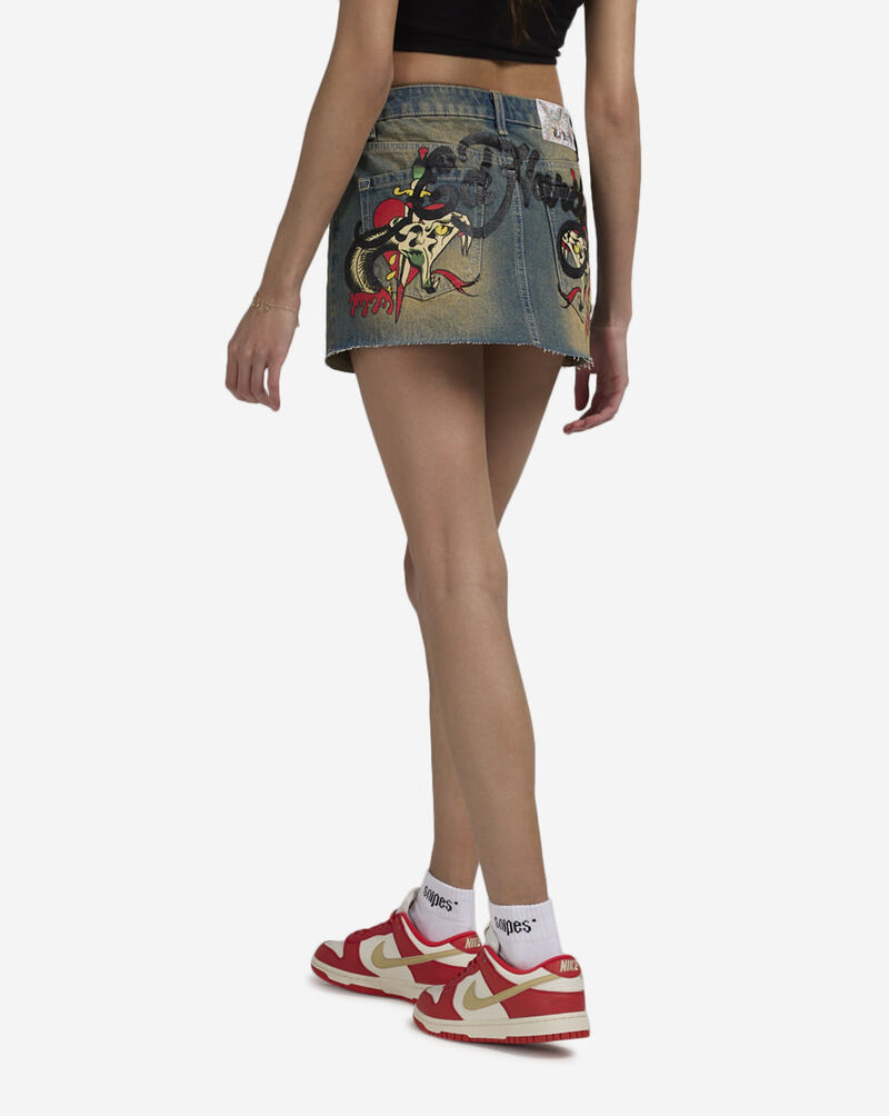 Ed Hardy Snake Hearts Denim Skirt WEHD6000-17 Blue 2
