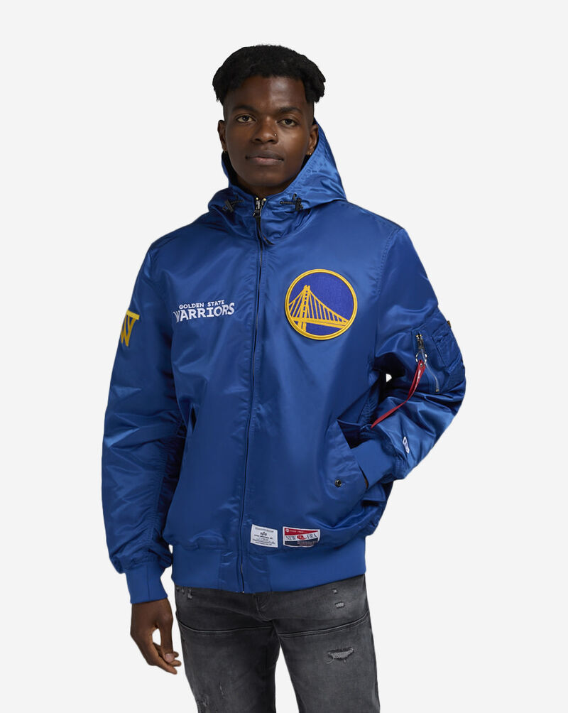 New Era Alpha Industries Historic L-2B Golden State Warriors Hooded Bomber Jacket  60564105 Blue 1