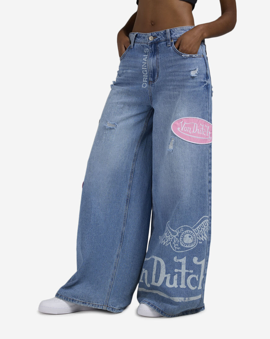 Shop Von Dutch Wide Leg Slouchy Jeans VD26437FB26 blue | SNIPES USA