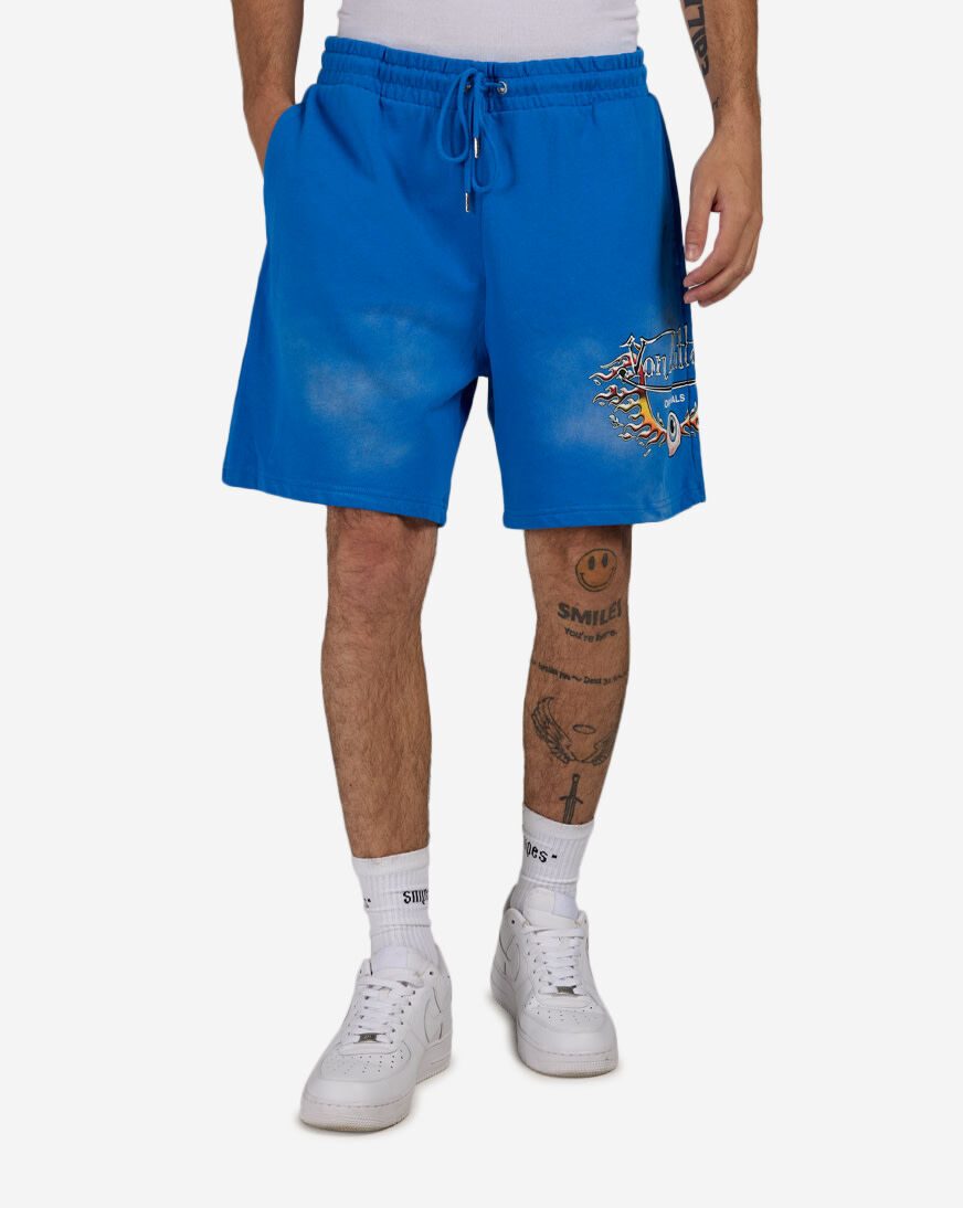 Shop Von Dutch Chrome Electric Eyeball Shorts VND3B0183SN-BLU blue