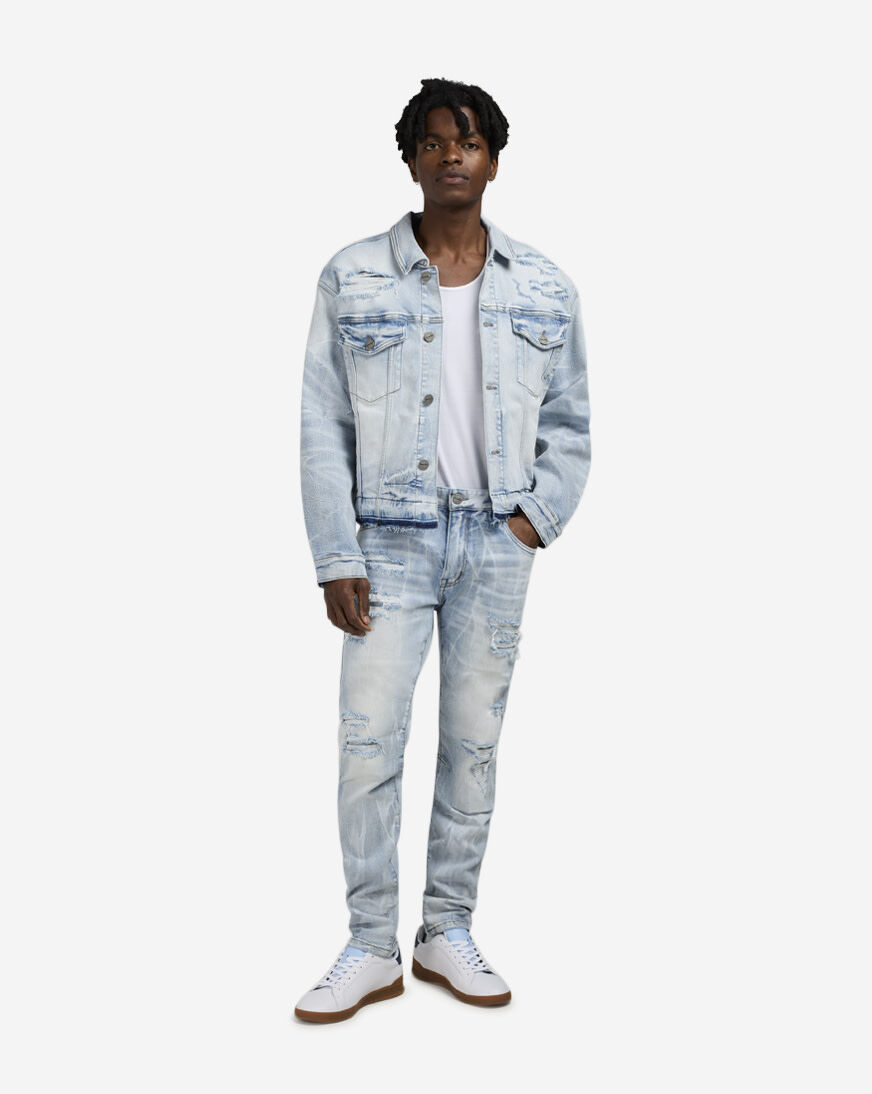 Shop Smoke Rise Cropped Basic Denim Jacket JJ25504SNZ-BLU blue