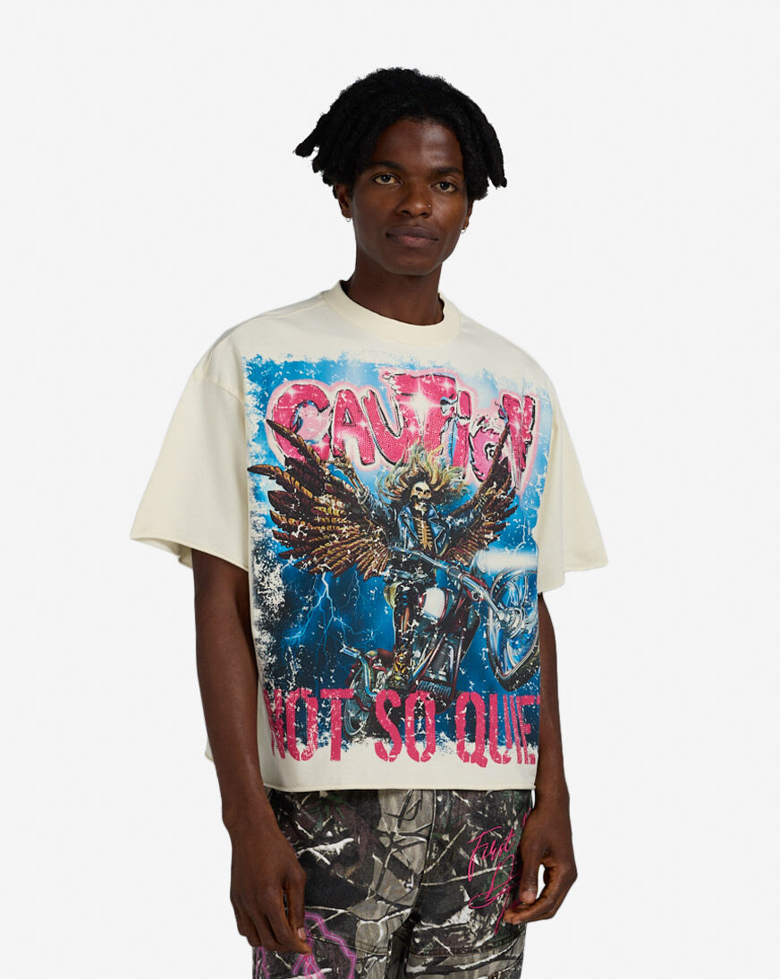 Shop First Row Caution Not So Quiet Terry Cropped Tee FRM1001S-CRM