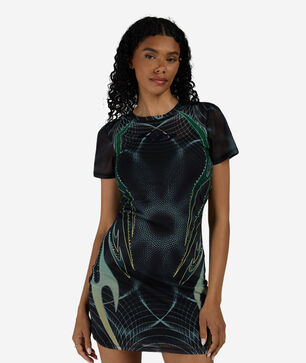 Printed Mesh Bodycon Dress