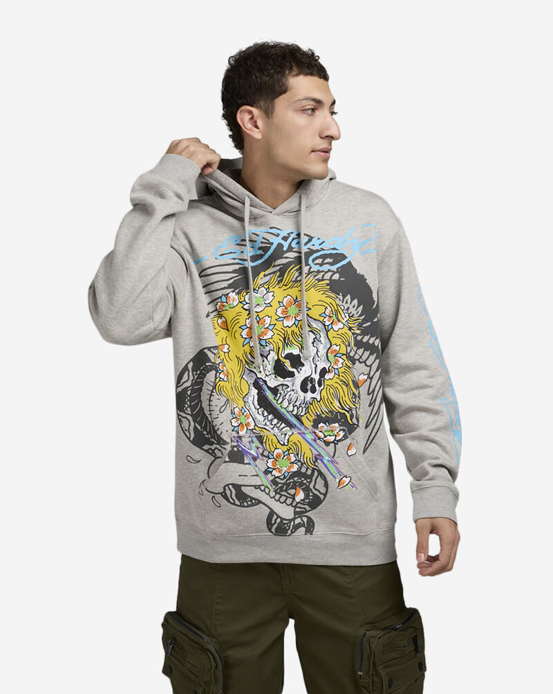 Ed Hardy Yellow Hair Skull Pullover Hoodie EHM1300-47 Grey 1