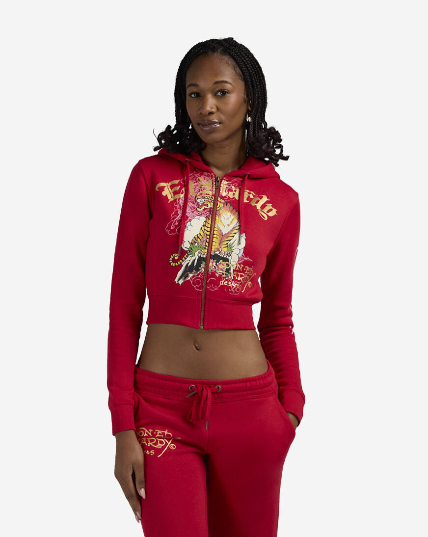 Shop Ed Hardy Tiger Mountain Fleece Hoodie EHW8200-78 red | SNIPES USA