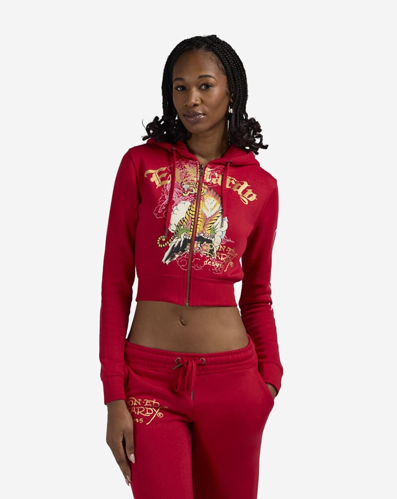 Ed Hardy Tiger Mountain Fleece Hoodie EHW8200-78 Red 1