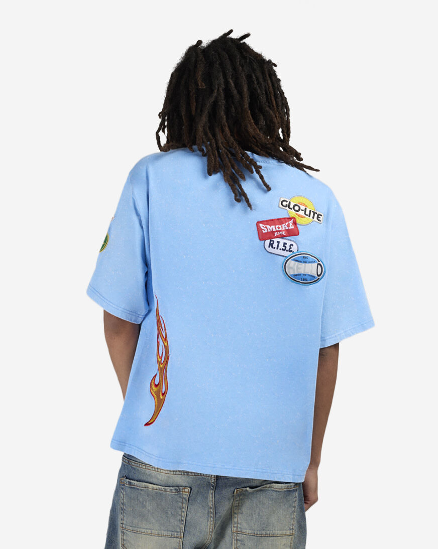 Shop Smoke Rise Multi Embroidery Patched Tee KT25659SNZ-BLU blue