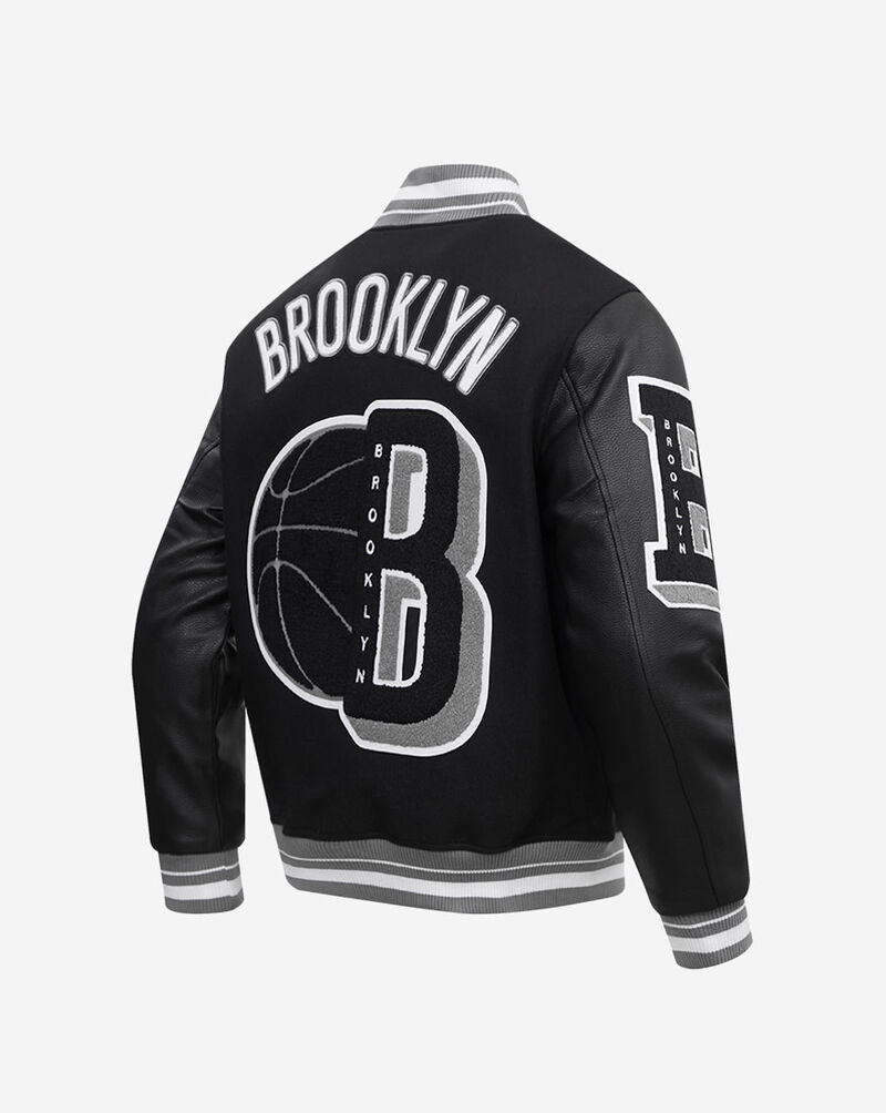 PRO STANDARD Brooklyn Nets Mash Up Rib Wool Varsity Jacket BBN6515681-BGY Black 3