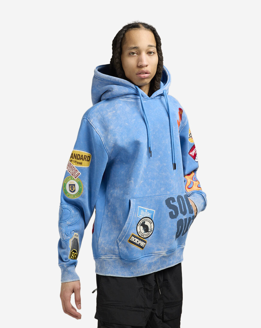 Shop Smoke Rise Multi Patch Enzyme Hoodie FO24159SN-BLU blue
