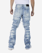 Stacked Zip-Zag Frayed Denim Jeans