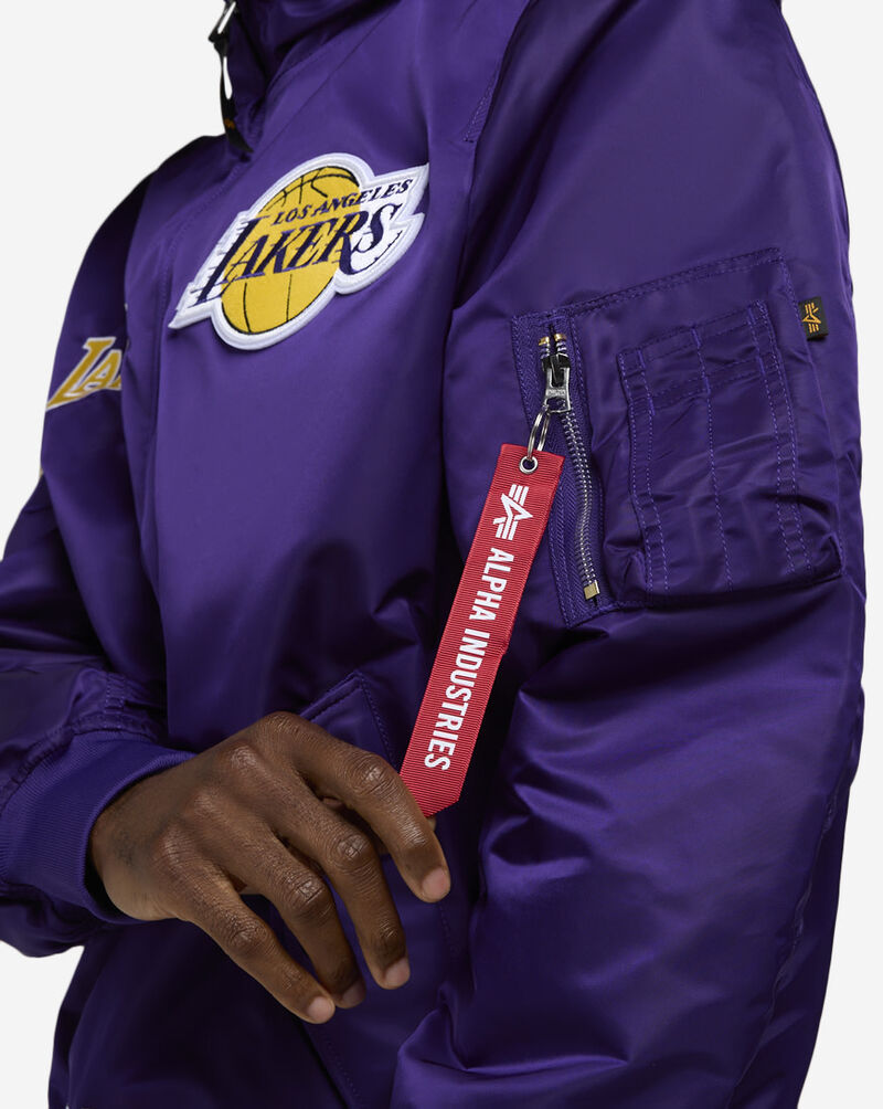 New Era Alpha Industries Historic L-2B Los Angeles Lakers Hooded Bomber Jacket 60564107 Purple 3