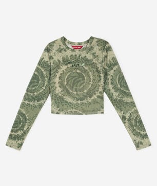 Printed Long Sleeve Mesh Top