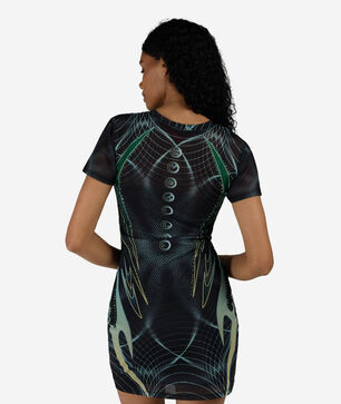 Printed Mesh Bodycon Dress