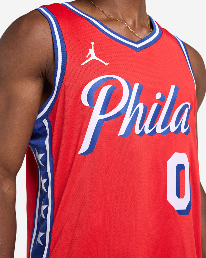 Nike Tyrese Maxey Philadelphia 76ers Statement Edition Dri-FIT Swingman Jersey DO9539-662 Red 3