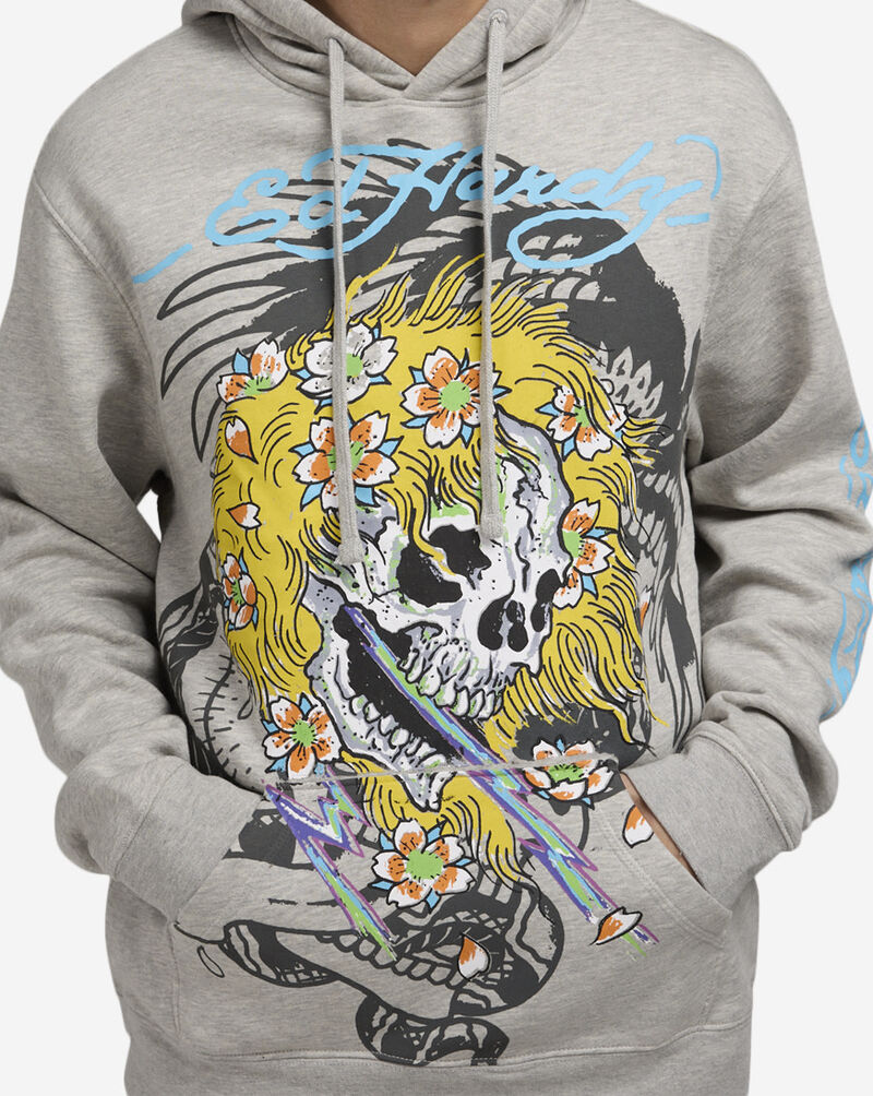 Ed Hardy Yellow Hair Skull Pullover Hoodie EHM1300-47 Grey 3