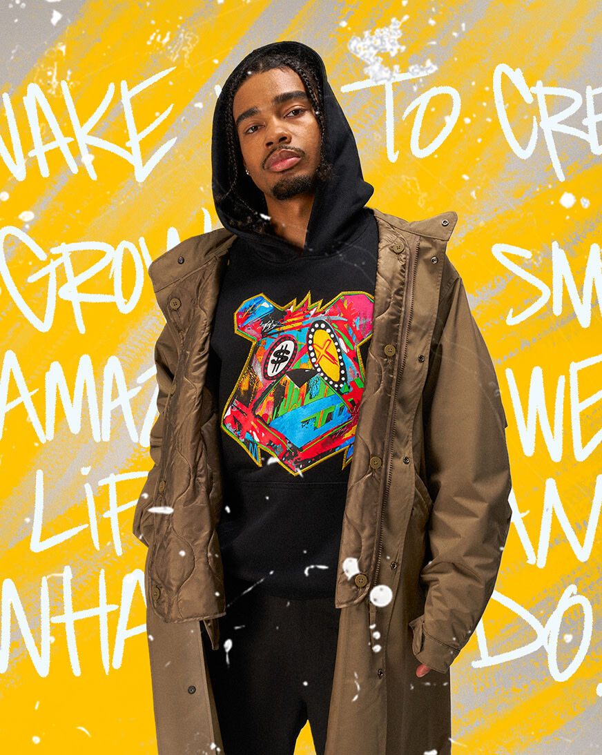 Shop King Saladeen Abstract Money Bear Hoodie KS004-BLK black