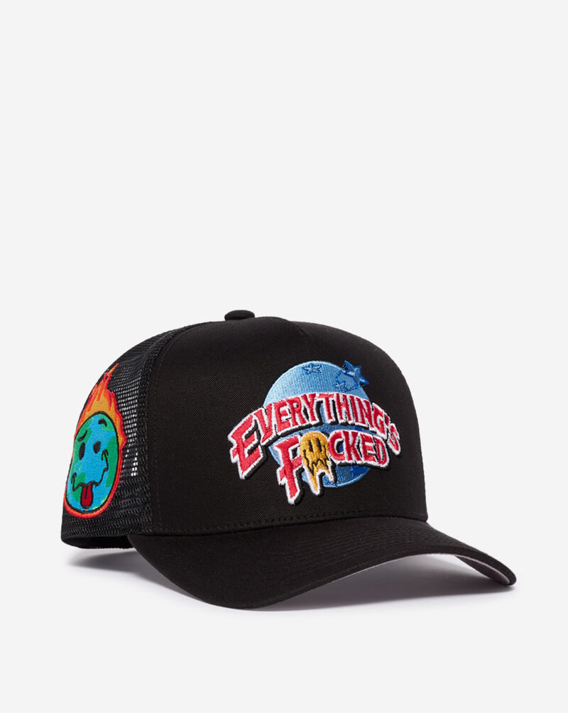 Field Grade Everything's F Planet Hollywood Twill Mesh Back Trucker Hat 1006541 Black 1