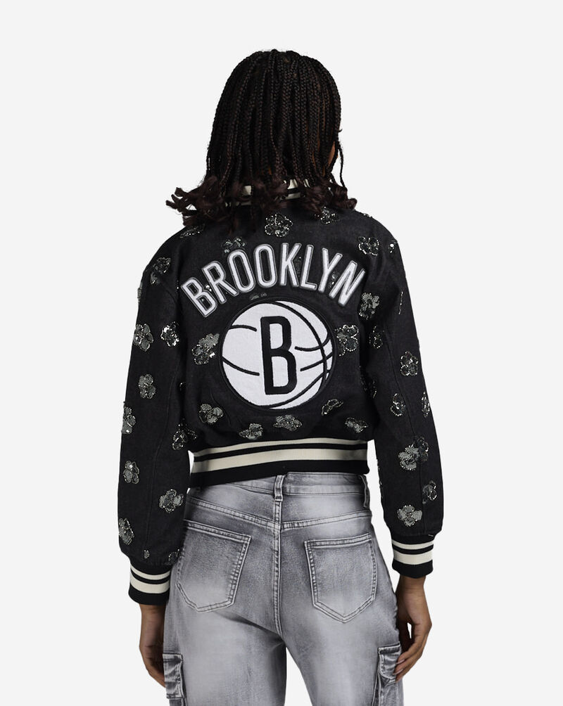 PRO STANDARD Brooklyn Nets Denim Sequin Bomber BBNU516940-DBK Black 2