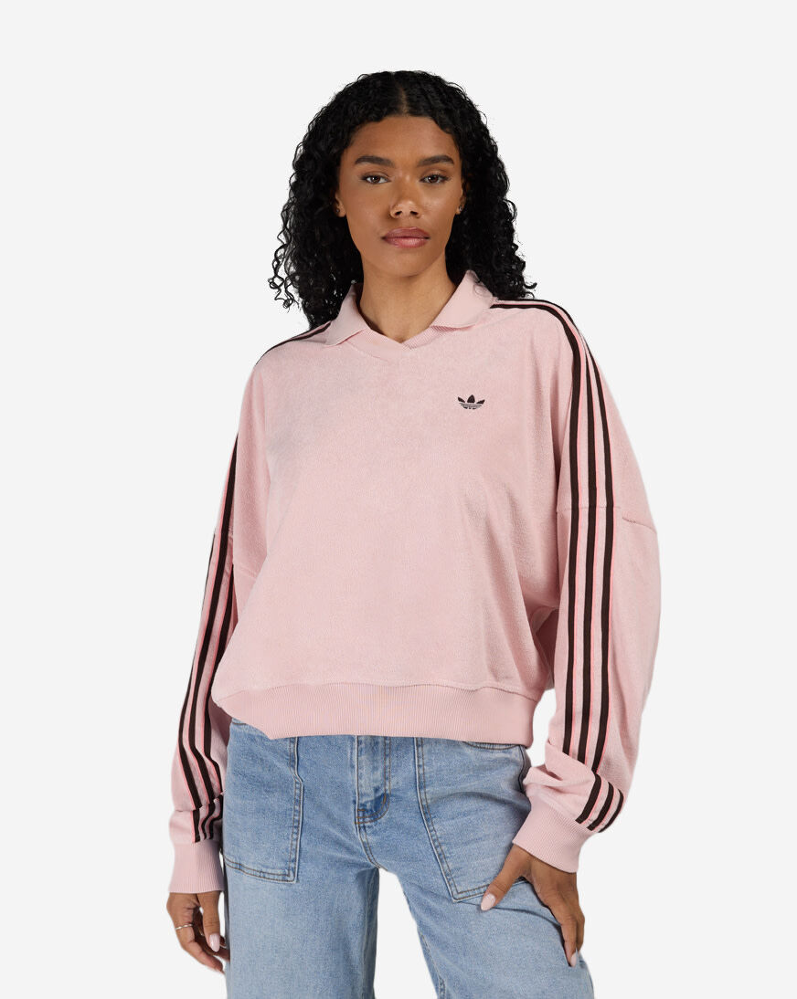 Shop adidas Terry Towel V Neck Polo Shirt KD1400 pink | SNIPES USA