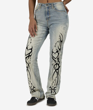 Flocked Thorn Heart Denim Jeans