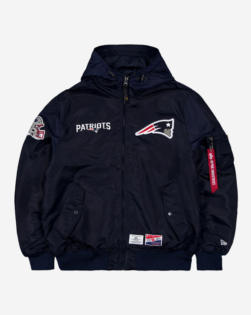 New Era Alpha Industries Historic L-2B New England Patriots Hooded Bomber Jacket 60564132 Blue 1