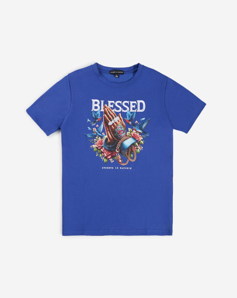STREETZ IS WATCHIN Kids' Blessed Tattoo Praying Hands Tee SIWBOYS5141-RYL Blue 1