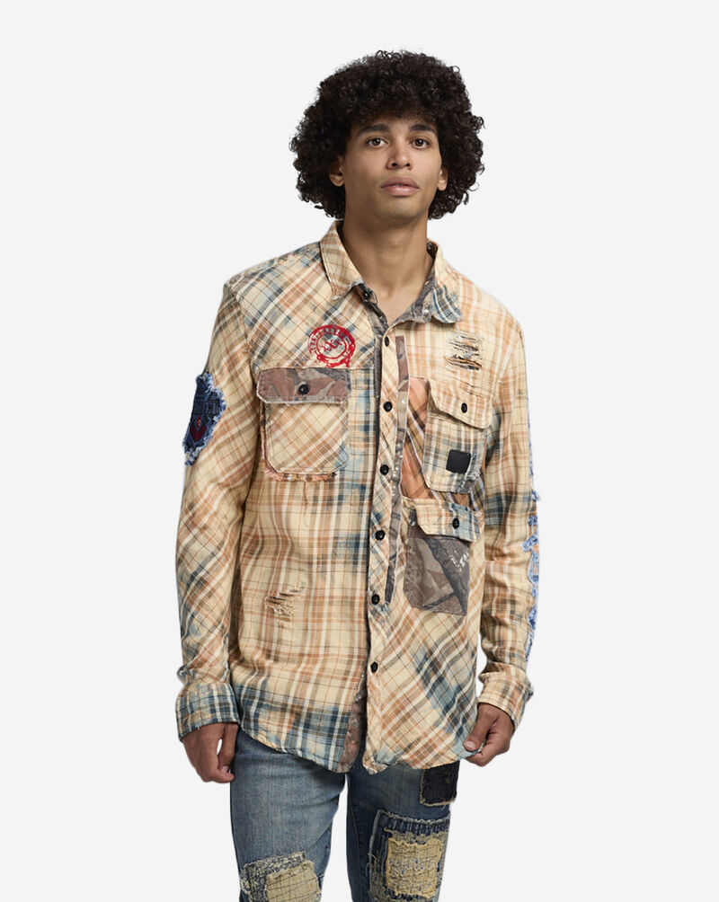 Decibel Distressed Plaid Woven Shirt DECWT071-BLU Blue 1