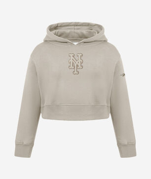 Big Girls' New York Mets Neutral Fleece Pull Over Hoodie