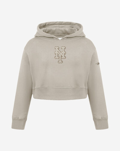 Big Girls' New York Mets Neutral Fleece Pull Over Hoodie