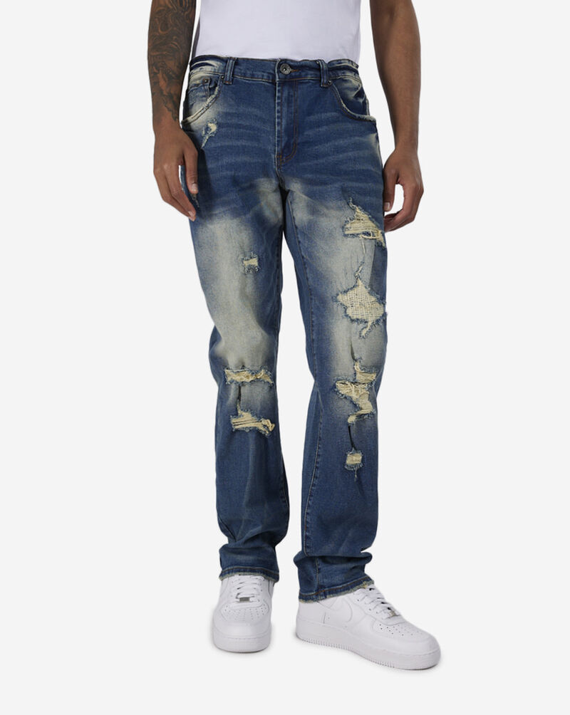 PNA 5 Pocket Rip and Repair Straight Jeans DECWB409-DKBLU Blue 1