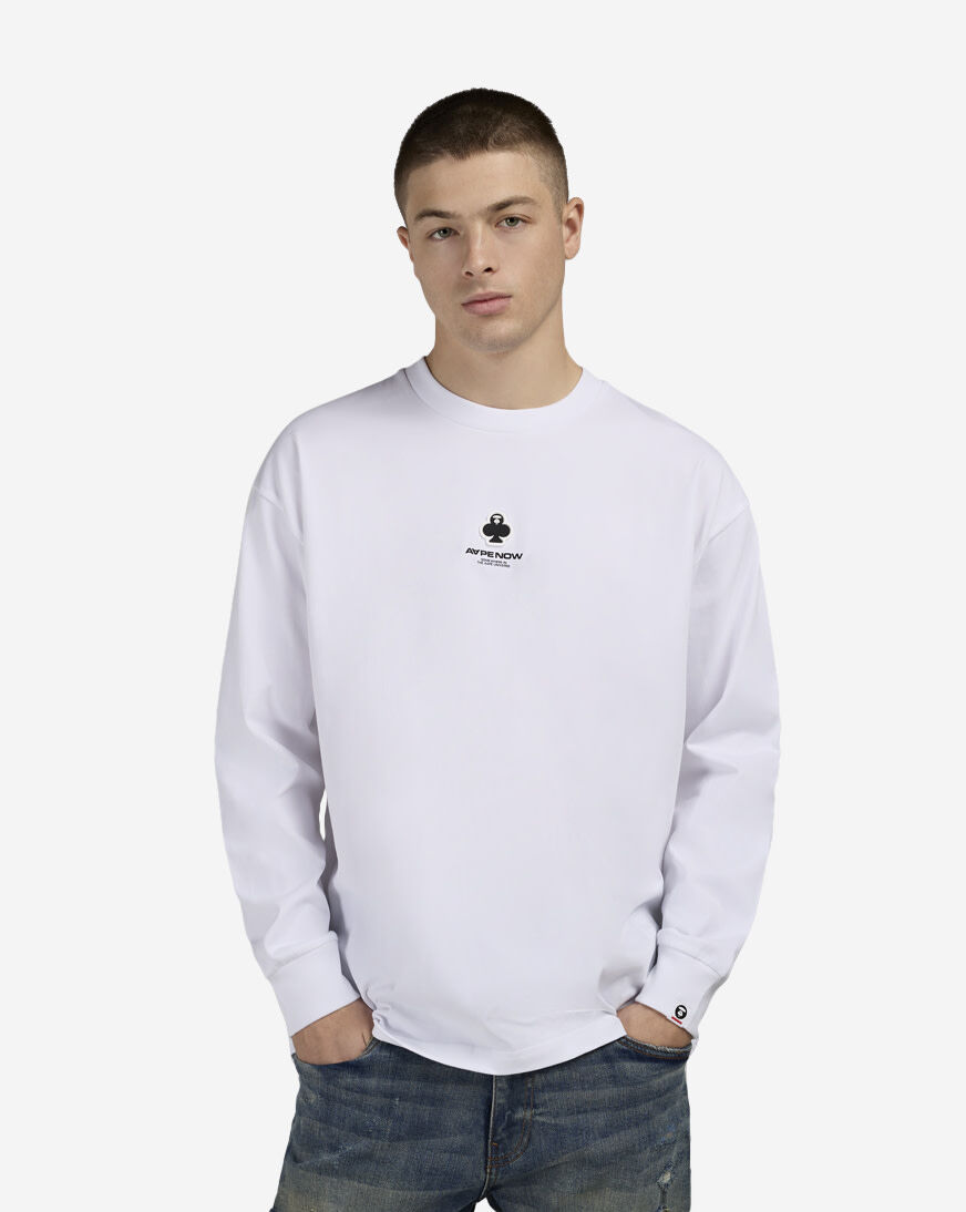 Shop AAPE Cotton Jersey Long Sleeve Tee AAPLTM1716XXP-WHX white