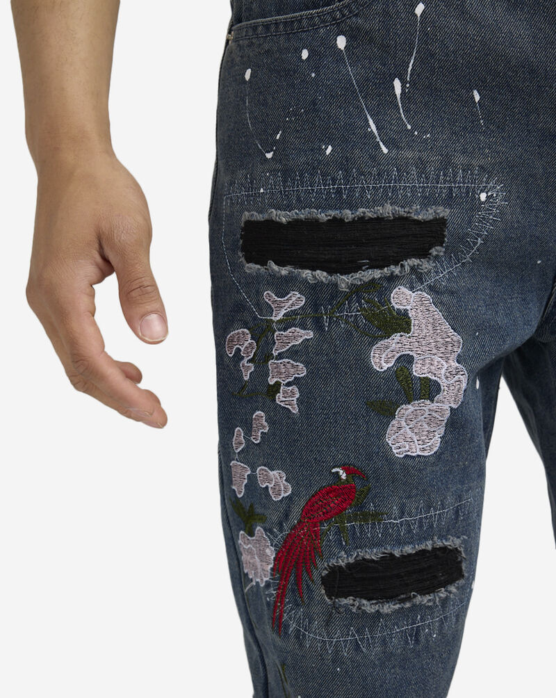 Decibel Paint Splatter Rip and Repair Jeans SS25-MD001 Blue 3